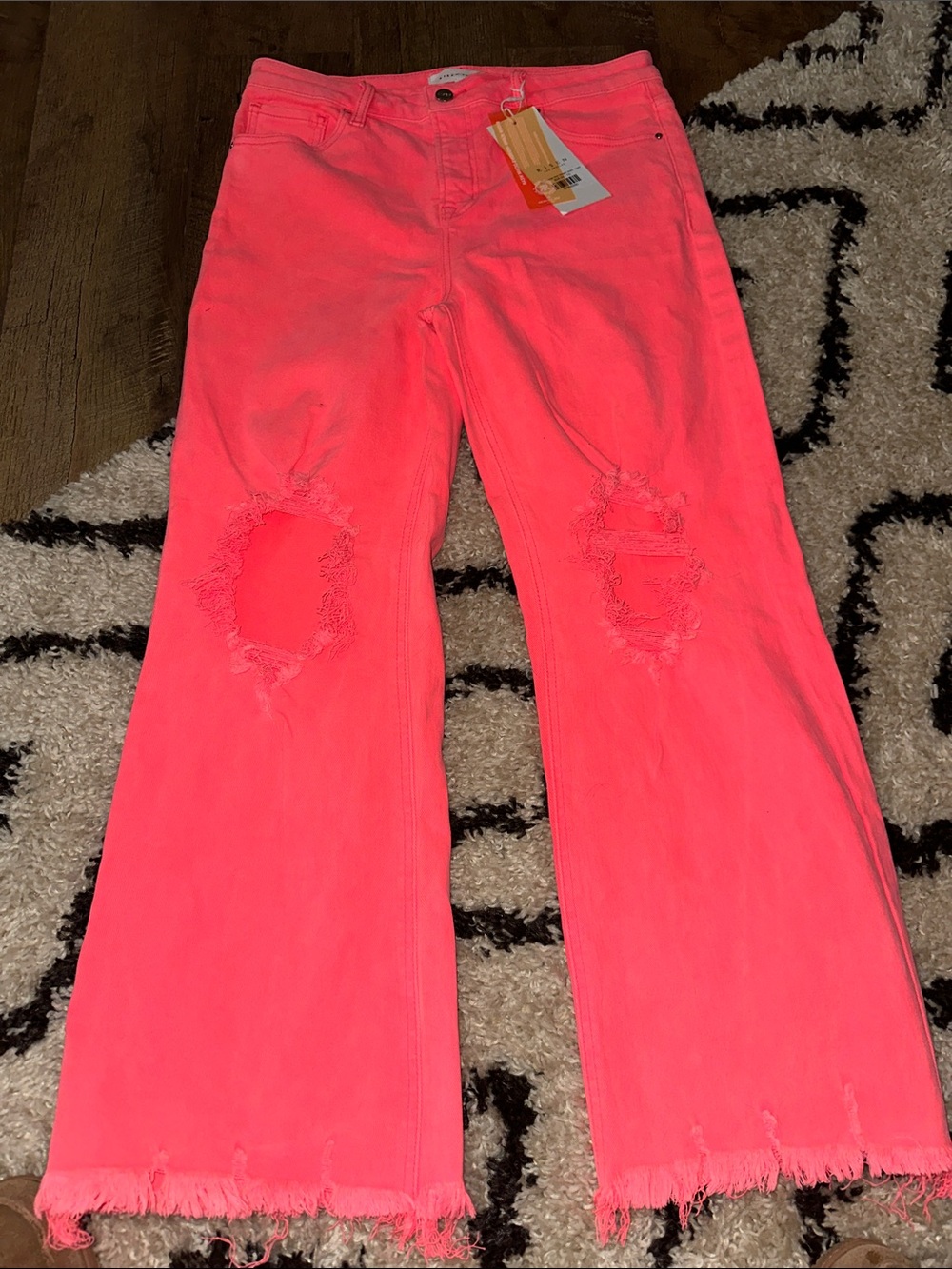 Risen Women’s Neon Pink Distressed Flare Jeans